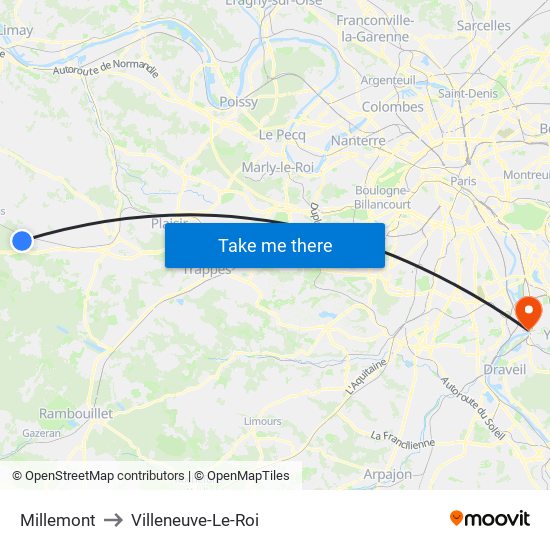 Millemont to Villeneuve-Le-Roi map