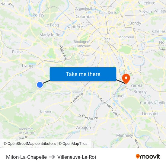 Milon-La-Chapelle to Villeneuve-Le-Roi map