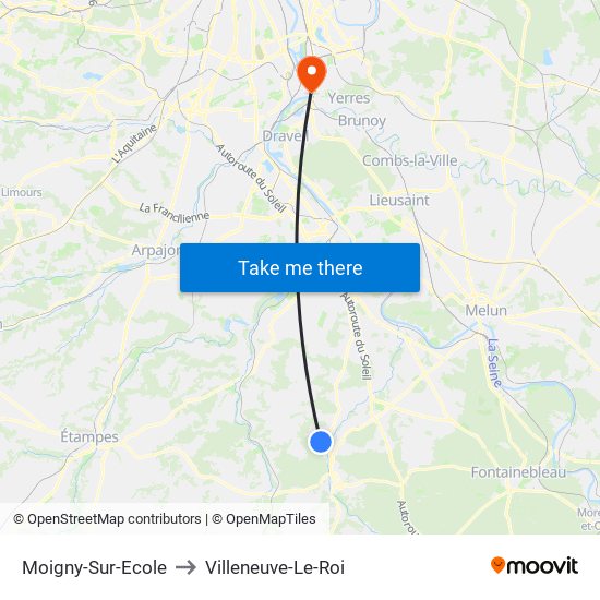 Moigny-Sur-Ecole to Villeneuve-Le-Roi map