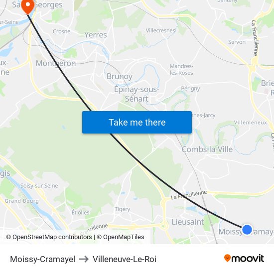 Moissy-Cramayel to Villeneuve-Le-Roi map
