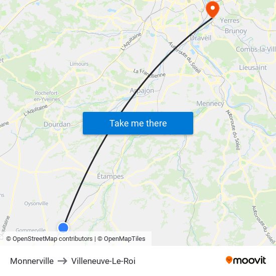 Monnerville to Villeneuve-Le-Roi map