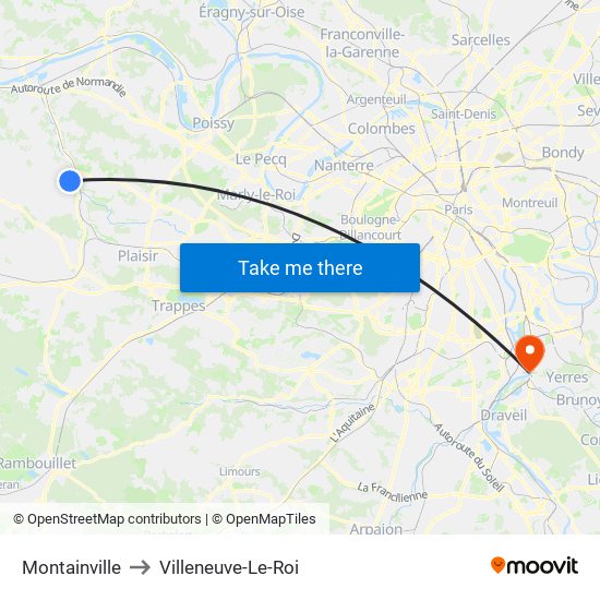Montainville to Villeneuve-Le-Roi map