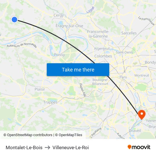 Montalet-Le-Bois to Villeneuve-Le-Roi map