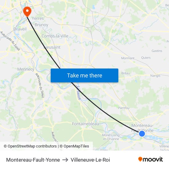 Montereau-Fault-Yonne to Villeneuve-Le-Roi map