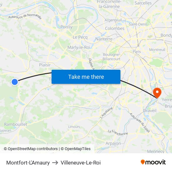 Montfort-L'Amaury to Villeneuve-Le-Roi map