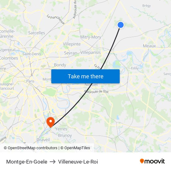 Montge-En-Goele to Villeneuve-Le-Roi map