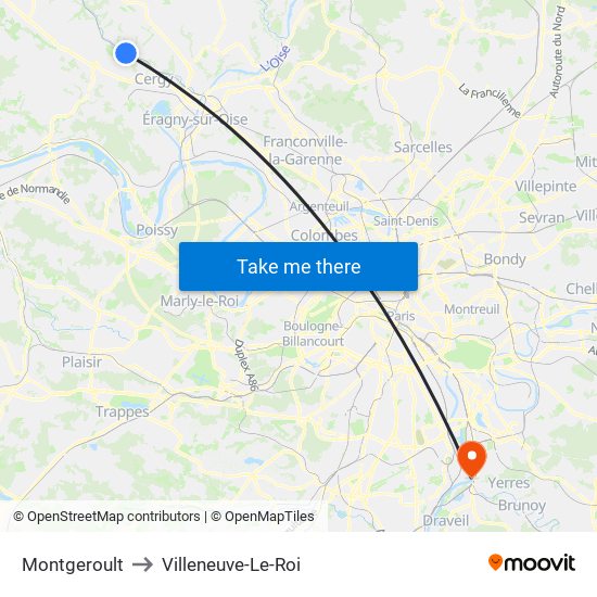 Montgeroult to Villeneuve-Le-Roi map