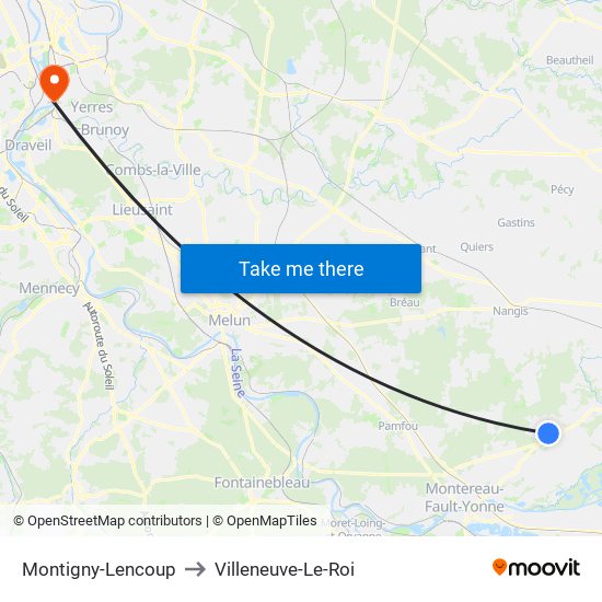 Montigny-Lencoup to Villeneuve-Le-Roi map