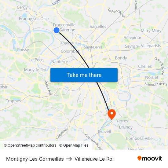 Montigny-Les-Cormeilles to Villeneuve-Le-Roi map