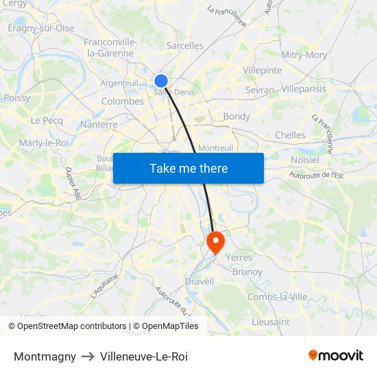 Montmagny to Villeneuve-Le-Roi map