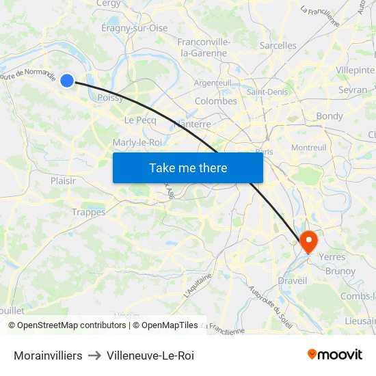 Morainvilliers to Villeneuve-Le-Roi map