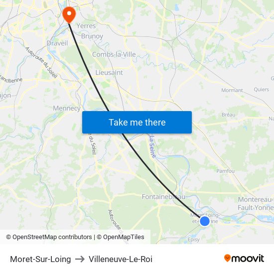 Moret-Sur-Loing to Villeneuve-Le-Roi map