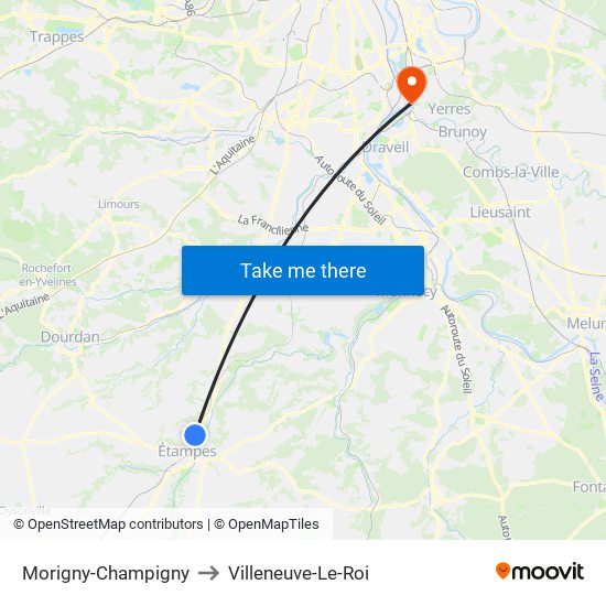 Morigny-Champigny to Villeneuve-Le-Roi map
