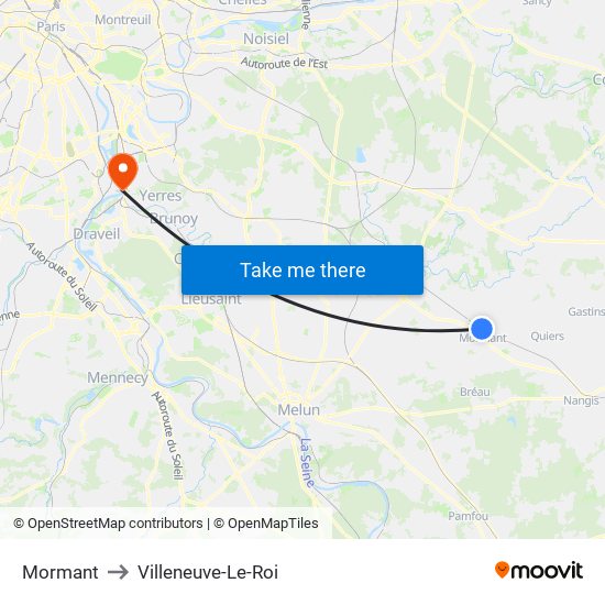 Mormant to Villeneuve-Le-Roi map