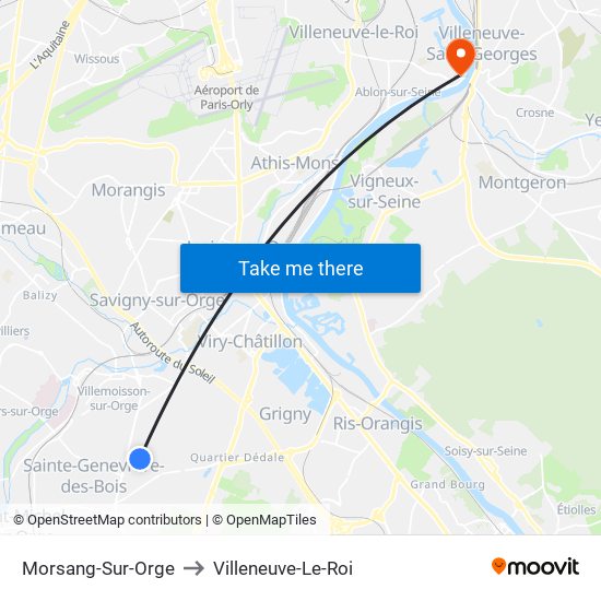 Morsang-Sur-Orge to Villeneuve-Le-Roi map