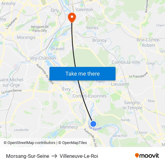 Morsang-Sur-Seine to Villeneuve-Le-Roi map