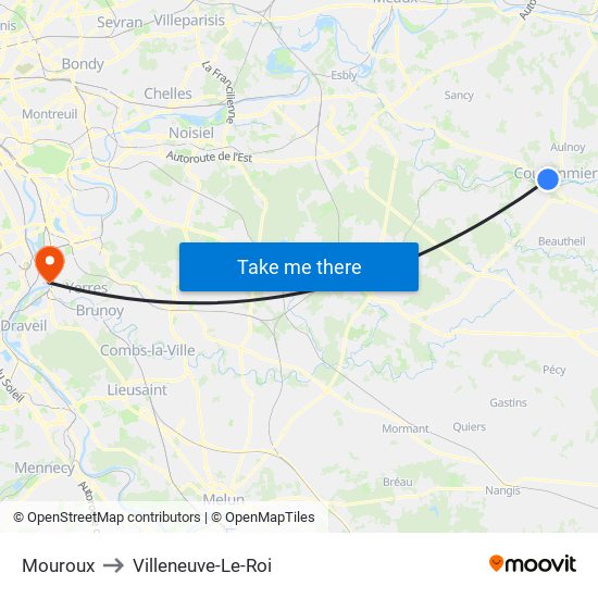 Mouroux to Villeneuve-Le-Roi map