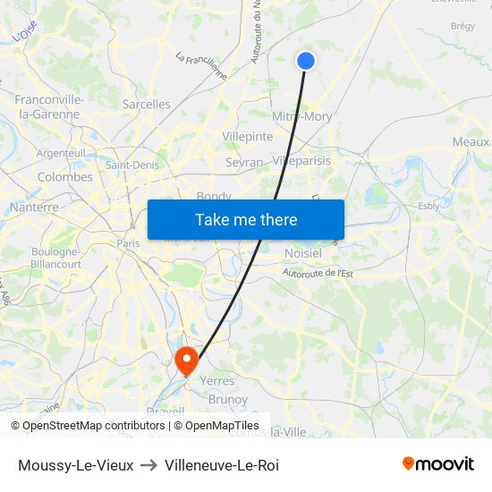 Moussy-Le-Vieux to Villeneuve-Le-Roi map