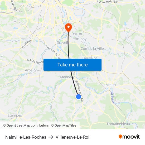 Nainville-Les-Roches to Villeneuve-Le-Roi map