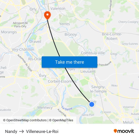 Nandy to Villeneuve-Le-Roi map