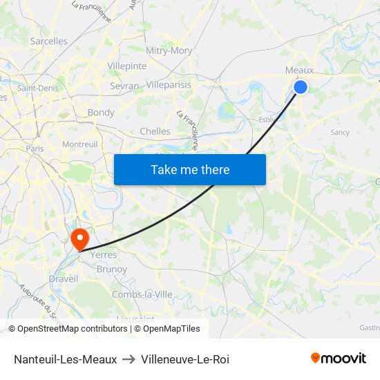 Nanteuil-Les-Meaux to Villeneuve-Le-Roi map