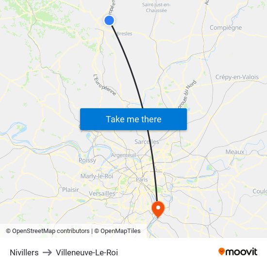 Nivillers to Villeneuve-Le-Roi map