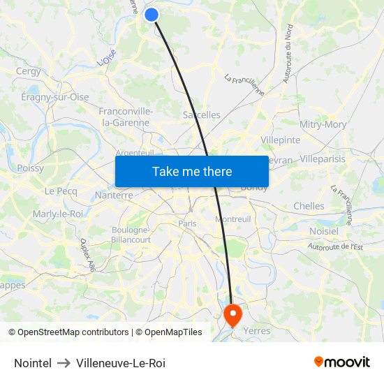 Nointel to Villeneuve-Le-Roi map
