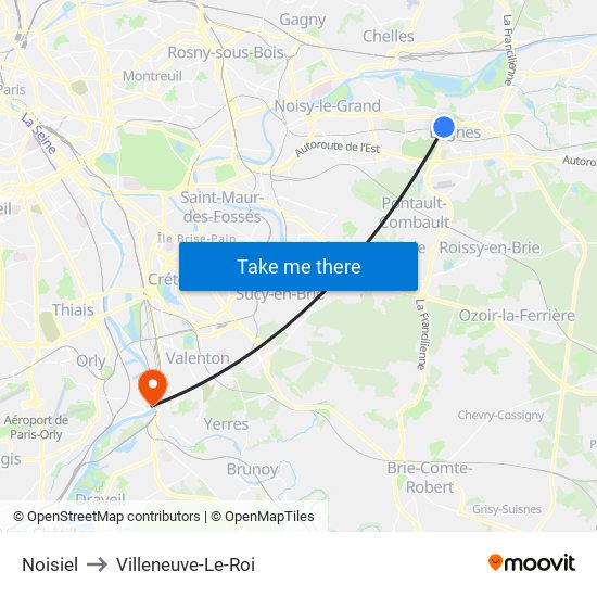 Noisiel to Villeneuve-Le-Roi map