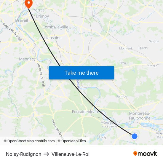 Noisy-Rudignon to Villeneuve-Le-Roi map