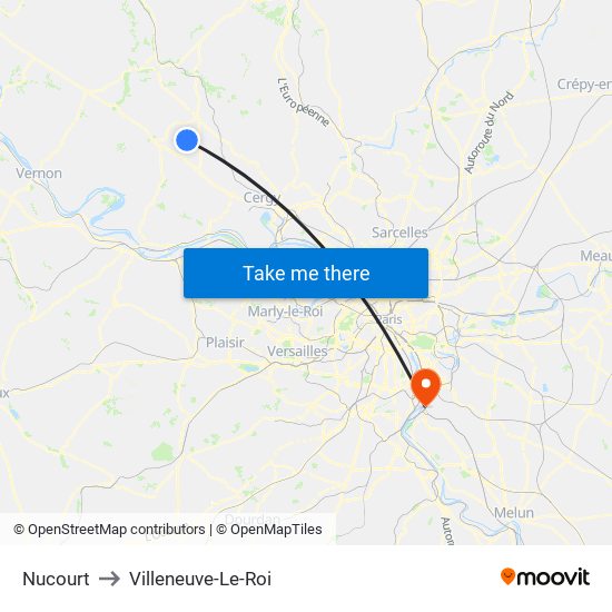 Nucourt to Villeneuve-Le-Roi map