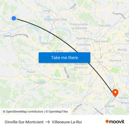 Oinville-Sur-Montcient to Villeneuve-Le-Roi map