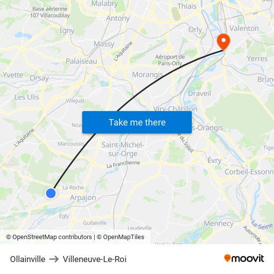 Ollainville to Villeneuve-Le-Roi map