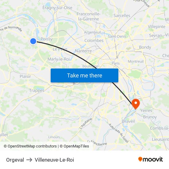 Orgeval to Villeneuve-Le-Roi map