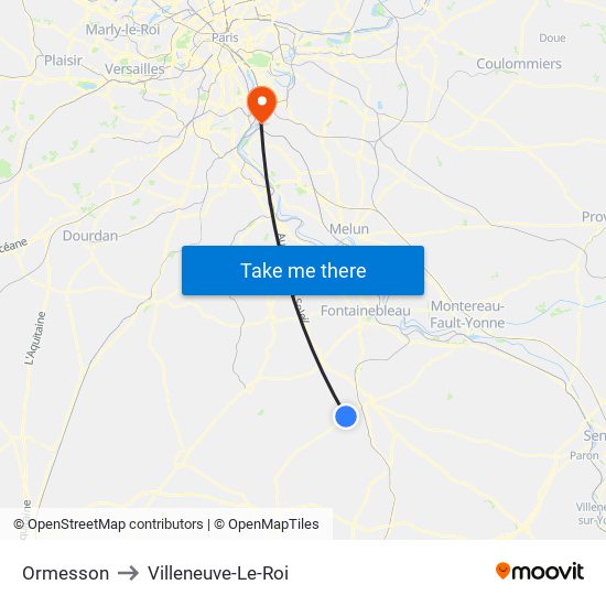 Ormesson to Villeneuve-Le-Roi map