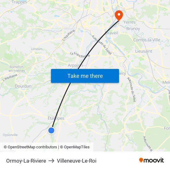 Ormoy-La-Riviere to Villeneuve-Le-Roi map