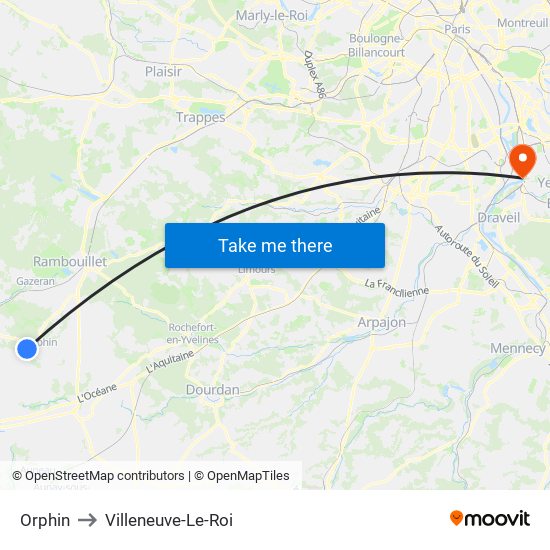 Orphin to Villeneuve-Le-Roi map