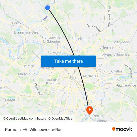 Parmain to Villeneuve-Le-Roi map