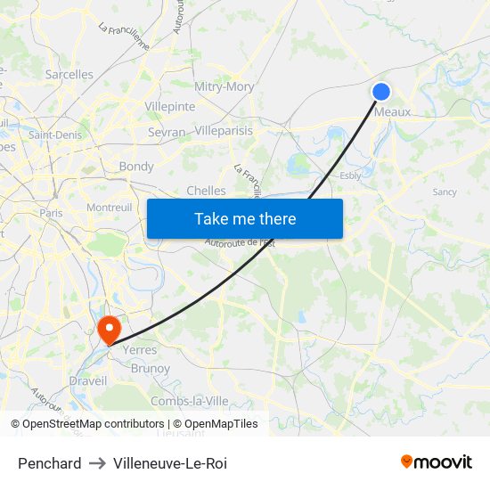 Penchard to Villeneuve-Le-Roi map