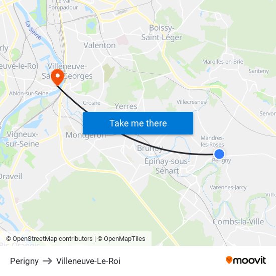 Perigny to Villeneuve-Le-Roi map