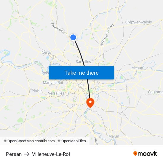 Persan to Villeneuve-Le-Roi map