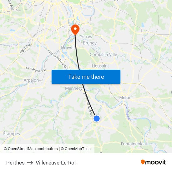 Perthes to Villeneuve-Le-Roi map