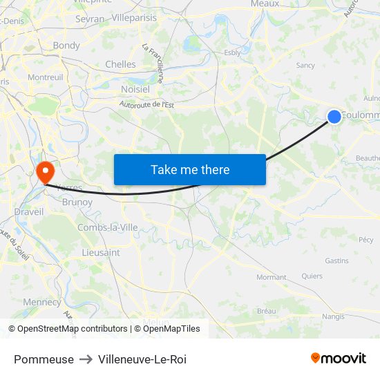 Pommeuse to Villeneuve-Le-Roi map