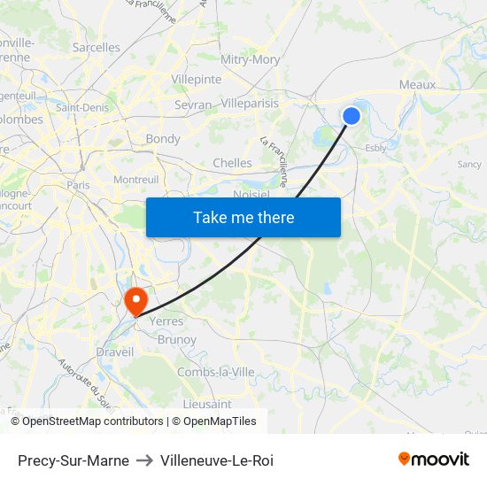 Precy-Sur-Marne to Villeneuve-Le-Roi map