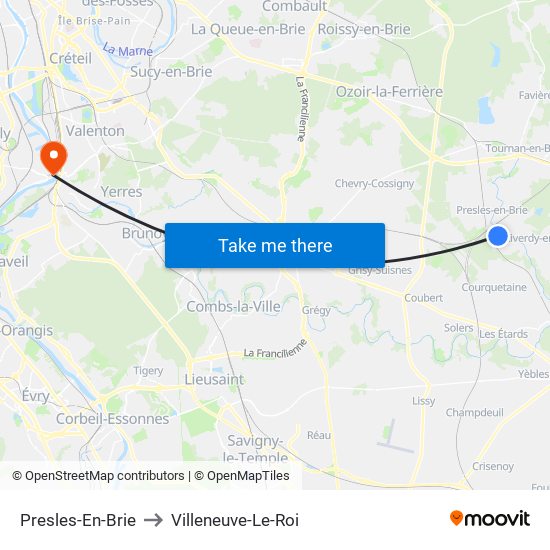 Presles-En-Brie to Villeneuve-Le-Roi map