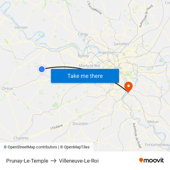Prunay-Le-Temple to Villeneuve-Le-Roi map