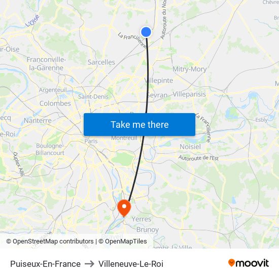 Puiseux-En-France to Villeneuve-Le-Roi map