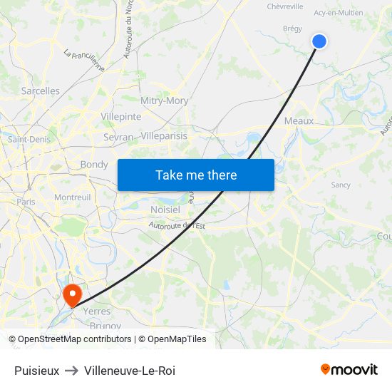 Puisieux to Villeneuve-Le-Roi map