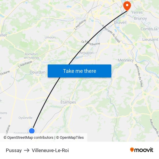 Pussay to Villeneuve-Le-Roi map