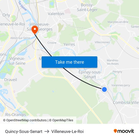 Quincy-Sous-Senart to Villeneuve-Le-Roi map