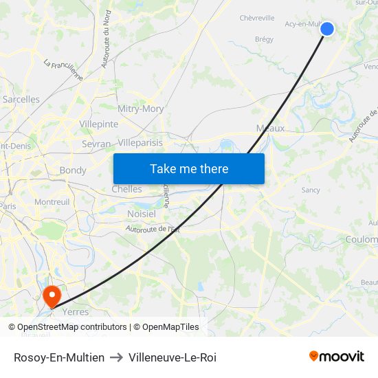Rosoy-En-Multien to Villeneuve-Le-Roi map